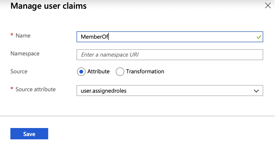 Screenshot: Add MemberOf claim